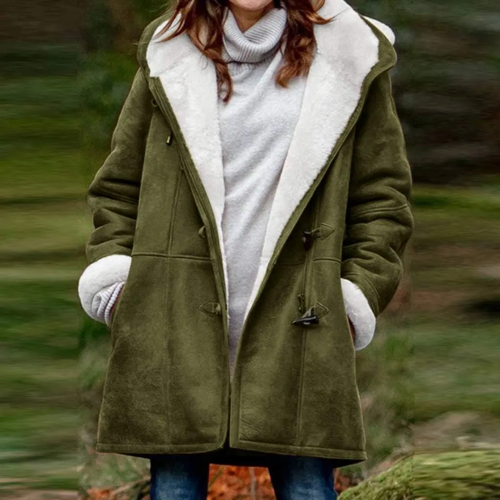 Winter Jackets for Women Warm Sherpa Fleece Lined Distressed Jackets Hooded Parka Faux Suede Pea Coat Outerwear