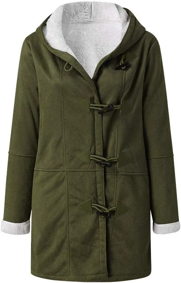 Winter Jackets for Women Warm Sherpa Fleece Lined Distressed Jackets Hooded Parka Faux Suede Pea Coat Outerwear