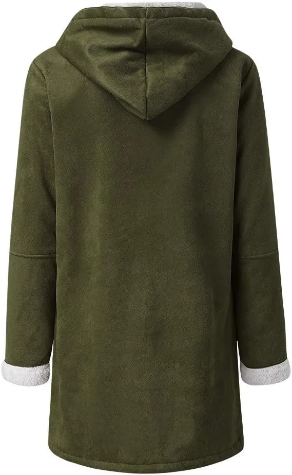 Winter Jackets for Women Warm Sherpa Fleece Lined Distressed Jackets Hooded Parka Faux Suede Pea Coat Outerwear