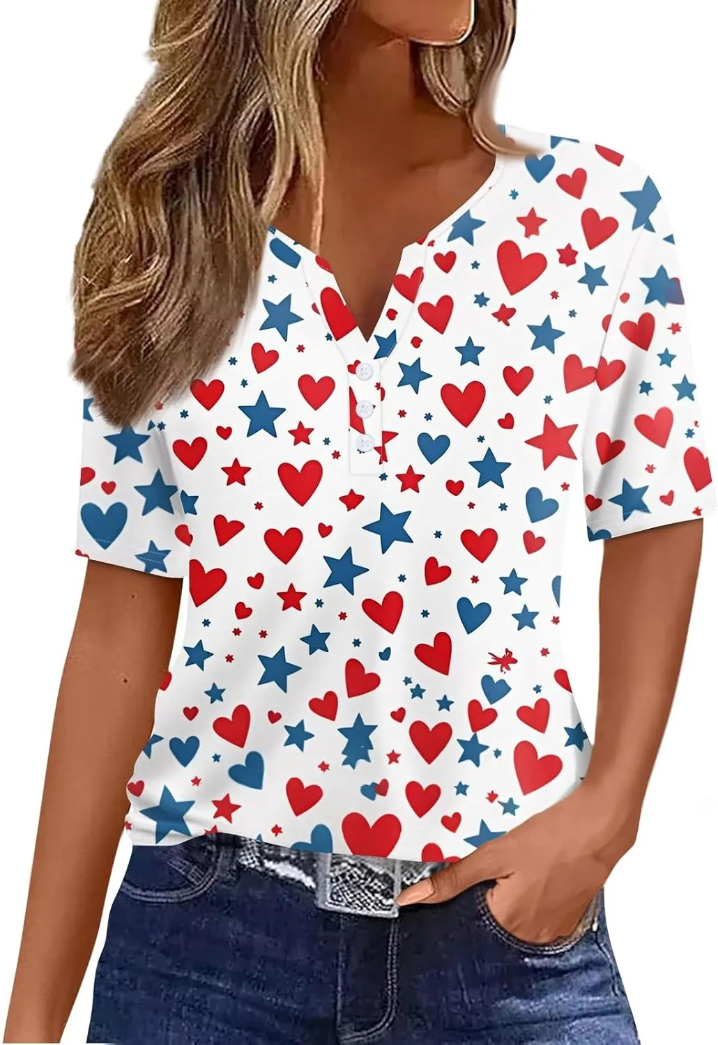 Women Button Down Shirt Henley Summer Tops V Neck Short Sleeve Blouses Trendy Graphic Tees Workout Outfits