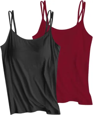 Women Camisole with Built in Bra, Womens Adjustable Spaghetti Strap Cami Tanks Basic Padded Comfy Yoga Tops