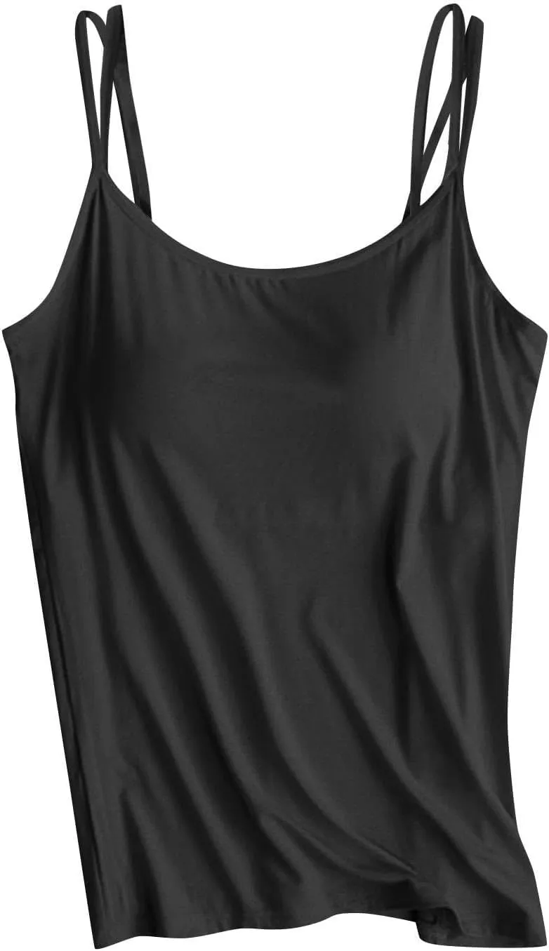 Women Camisole with Built in Bra, Womens Adjustable Spaghetti Strap Cami Tanks Basic Padded Comfy Yoga Tops