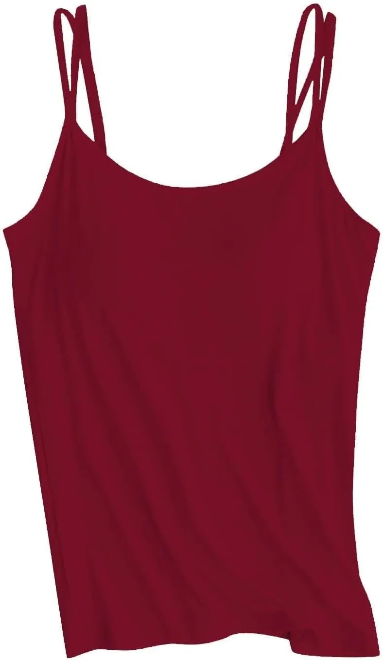 Women Camisole with Built in Bra, Womens Adjustable Spaghetti Strap Cami Tanks Basic Padded Comfy Yoga Tops
