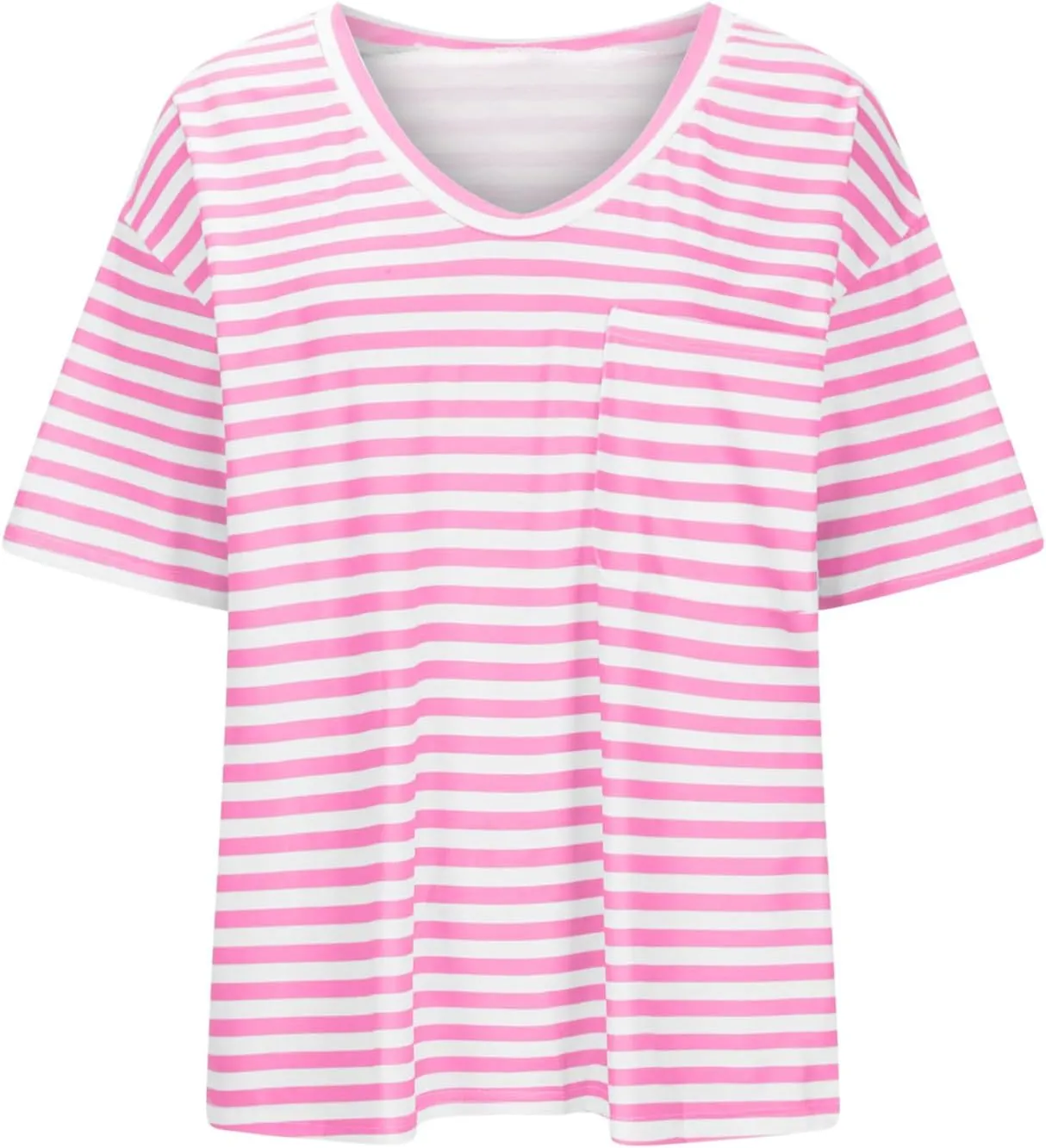 Women Oversized T Shirt Striped Short Sleeve V Neck Tee Shirt Casual Loose Drop Shoulder Summer Tops Outfits