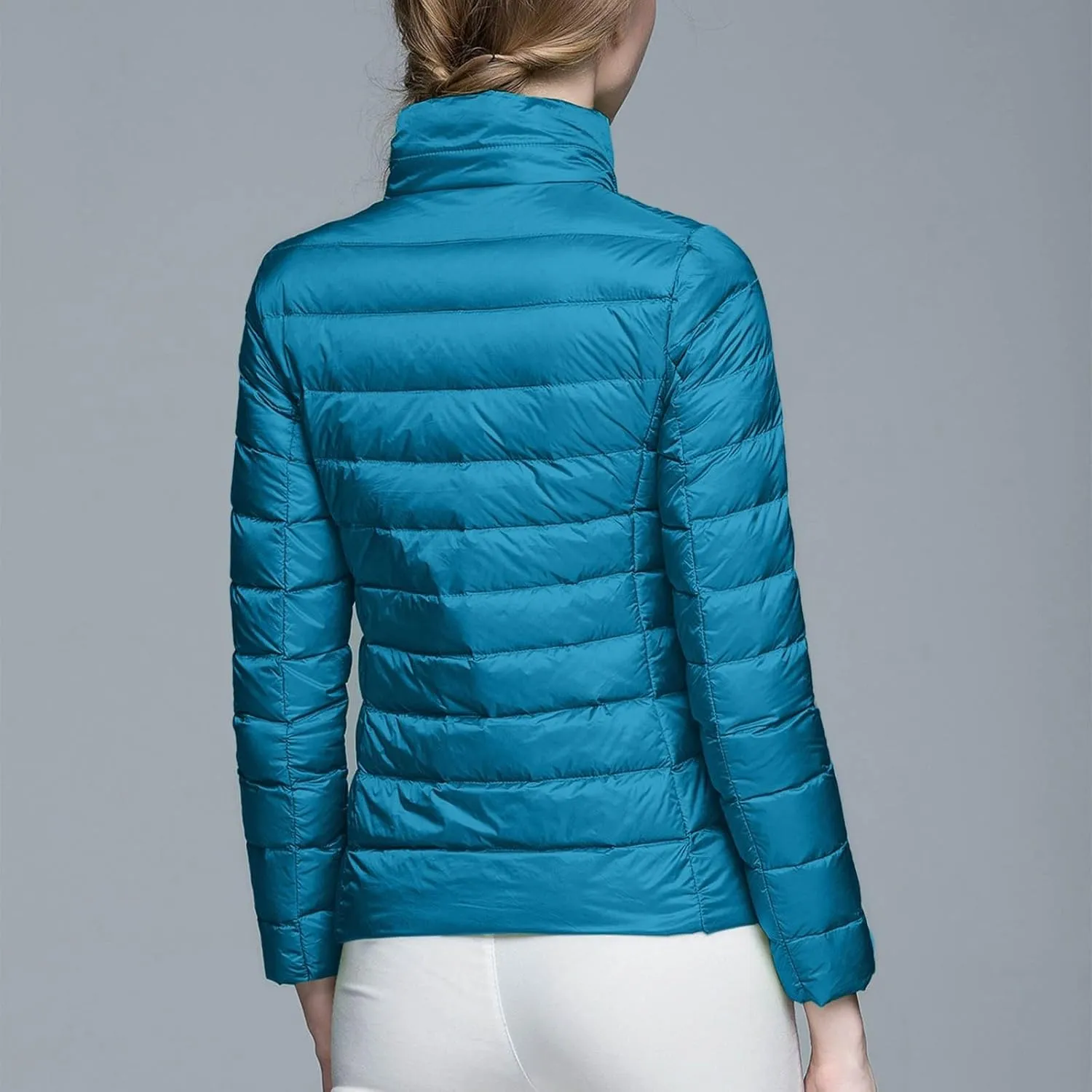 Women's 2024 Packable Puffer Jacket Lightweight Duck Down Short Quilted Down Stand Collar Slim Fit Warm Puffer Coat