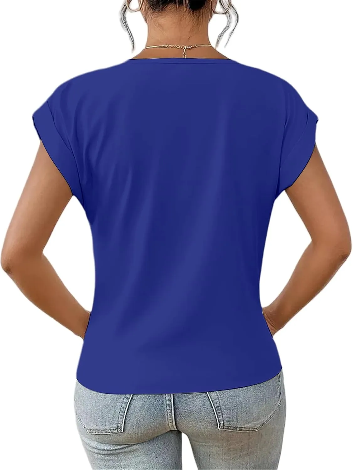Womens 2025 Summer Tops V Neck Casual Twist Front Blouses Short Sleeve Tshirts Loose Fit Tunic Tops Basic Tee Shirts