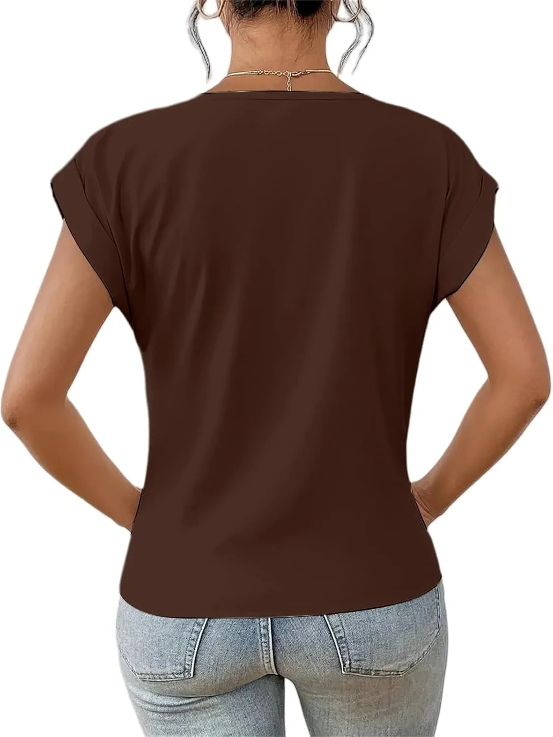 Womens 2025 Summer Tops V Neck Casual Twist Front Blouses Short Sleeve Tshirts Loose Fit Tunic Tops Basic Tee Shirts