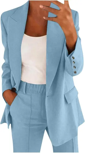 Womens Blazer Casual Long Sleeve Button Down Jackets Loose Lapel Suit Jacket Trendy Solid Outerwear with Pockets
