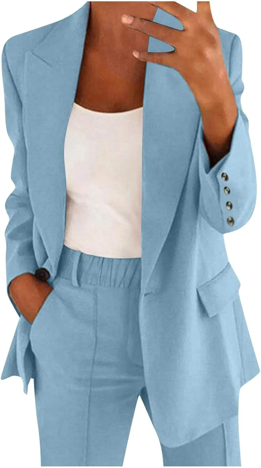 Womens Blazer Casual Long Sleeve Button Down Jackets Loose Lapel Suit Jacket Trendy Solid Outerwear with Pockets