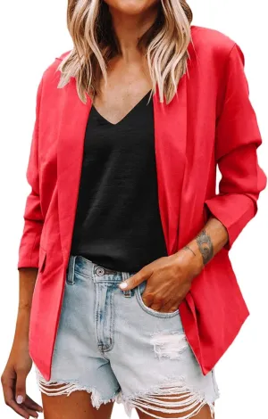 Women's Blazers & Suit Jackets Tweed Womens Tops Open Front Work Plaid Blazers Loose Fit With Pockets Blazers