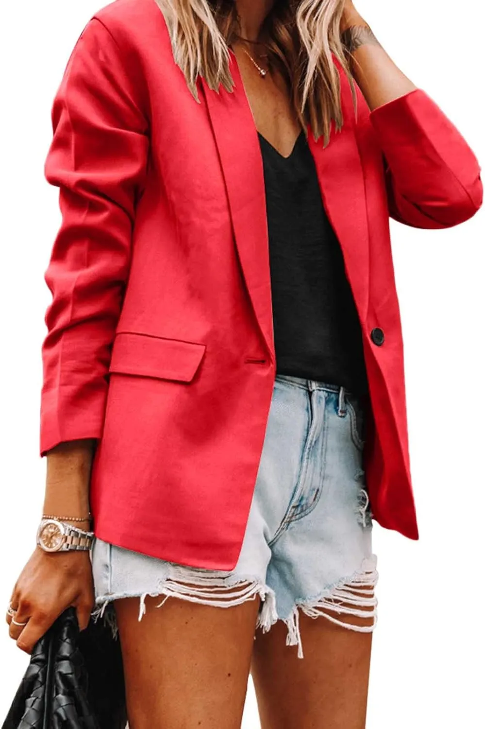 Women's Blazers & Suit Jackets Tweed Womens Tops Open Front Work Plaid Blazers Loose Fit With Pockets Blazers