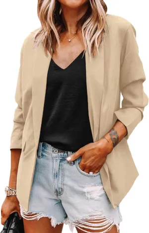 Women's Blazers & Suit Jackets Tweed Womens Tops Open Front Work Plaid Blazers Loose Fit With Pockets Blazers