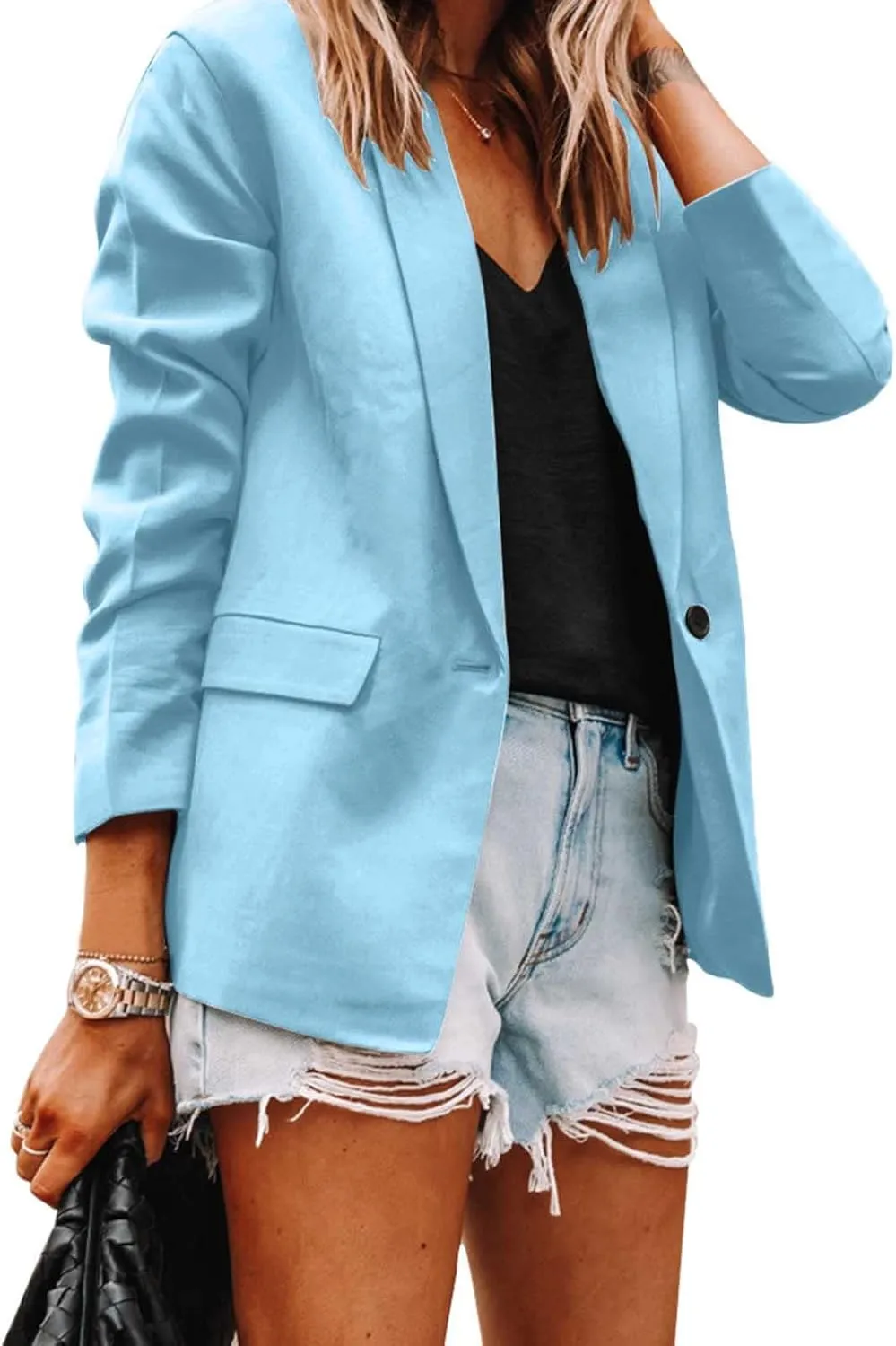 Women's Blazers & Suit Jackets Tweed Womens Tops Open Front Work Plaid Blazers Loose Fit With Pockets Blazers