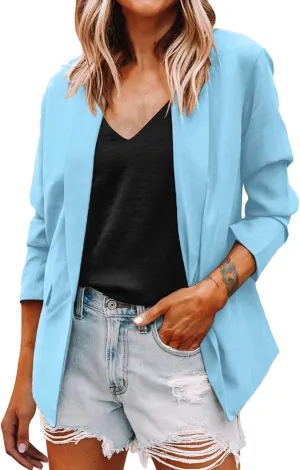 Women's Blazers & Suit Jackets Tweed Womens Tops Open Front Work Plaid Blazers Loose Fit With Pockets Blazers