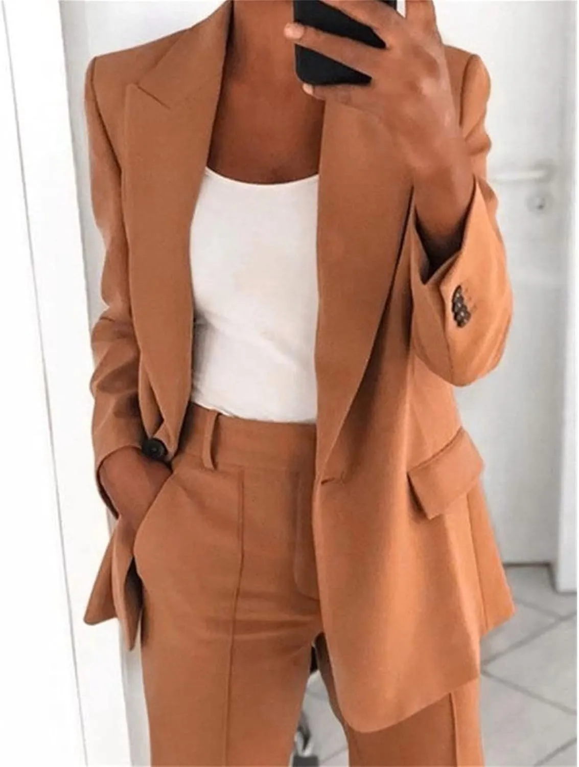 Womens Blazers for Work Casual Long Sleeve Suit Jackets Open Front Button Jackets Trendy Outerwear with Pockets
