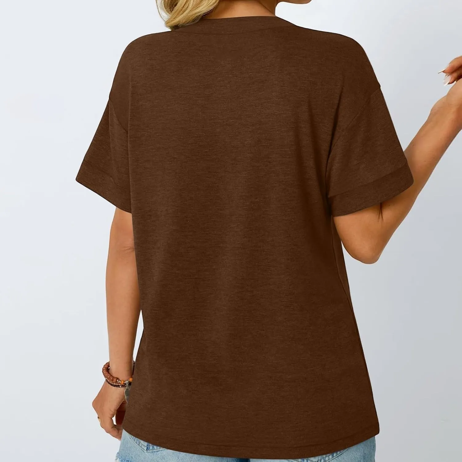 Womens Button V Neck T Shirts 2025 Trendy Summer Outdoor Vacation Blouse Tops Casual Loose Fit Trip Beach T-Shirts