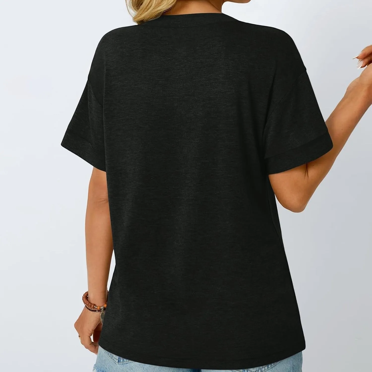 Womens Button V Neck T Shirts 2025 Trendy Summer Outdoor Vacation Blouse Tops Casual Loose Fit Trip Beach T-Shirts