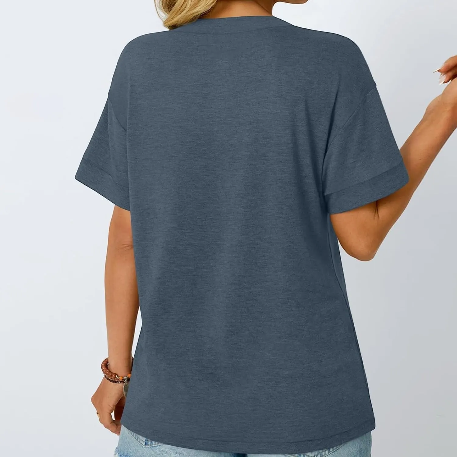 Womens Button V Neck T Shirts 2025 Trendy Summer Outdoor Vacation Blouse Tops Casual Loose Fit Trip Beach T-Shirts