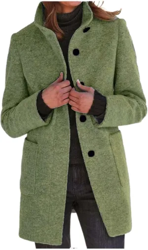 Womens Casual Jacket Long Sleeve Solid Color Vintage Button Down Tweed Coat Oversized Loose Fit Lightweight Outwear