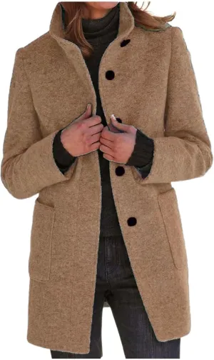 Womens Casual Jacket Long Sleeve Solid Color Vintage Button Down Tweed Coat Oversized Loose Fit Lightweight Outwear