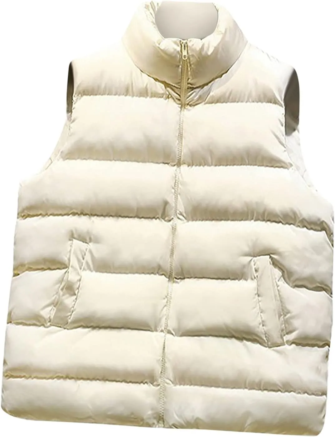 Women's Casual Outerwear Vest Warm Lightweight Puffer Jacket with Pockets Stand Collar Sleeveless Down Outwear Vests