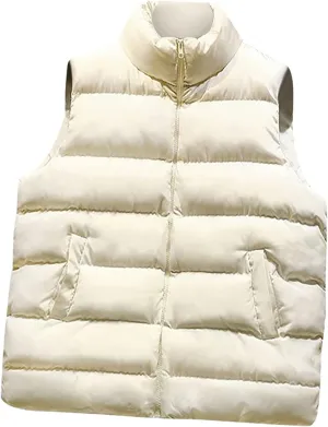 Women's Casual Outerwear Vest Warm Lightweight Puffer Jacket with Pockets Stand Collar Sleeveless Down Outwear Vests