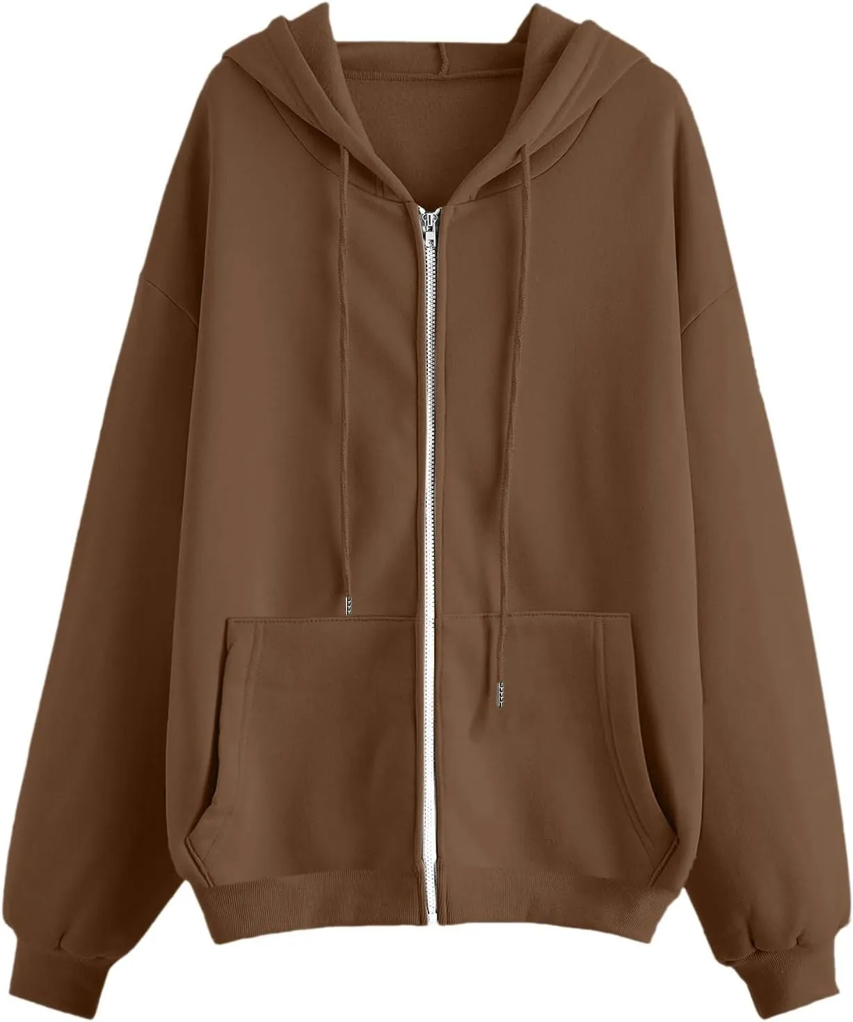 Womens Casual Solid Long Sleeve Zipper Hooded Coat Oversized Loose Outdoor Hiking Sports Sweatshirt Tops with Pocket