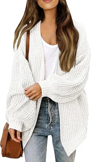 Women's Chunky Knit Open Front Sweater 2024 Fall Winter Long Sleeve Sweater Casual Lightweight Cardigan Outerwear