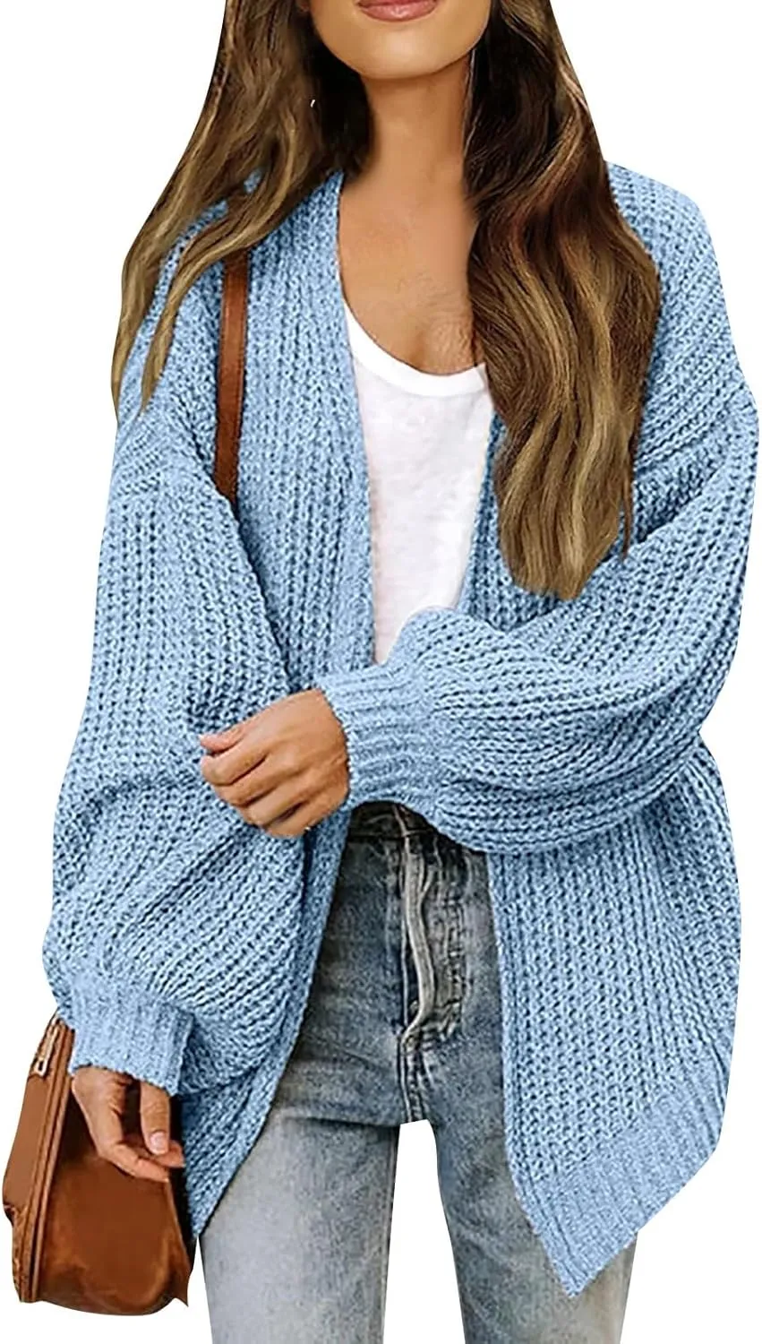Women's Chunky Knit Open Front Sweater 2024 Fall Winter Long Sleeve Sweater Casual Lightweight Cardigan Outerwear