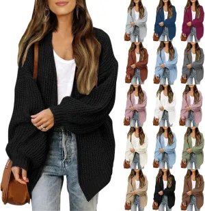 Women's Chunky Knit Open Front Sweater 2024 Fall Winter Long Sleeve Sweater Casual Lightweight Cardigan Outerwear