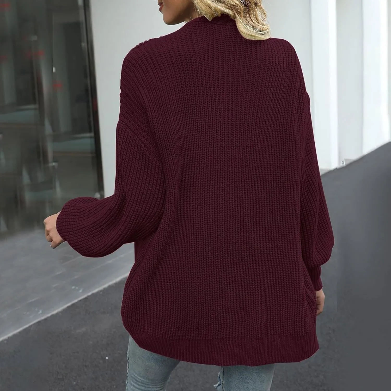 Women's Chunky Knit Open Front Sweater 2024 Fall Winter Long Sleeve Sweater Casual Lightweight Cardigan Outerwear