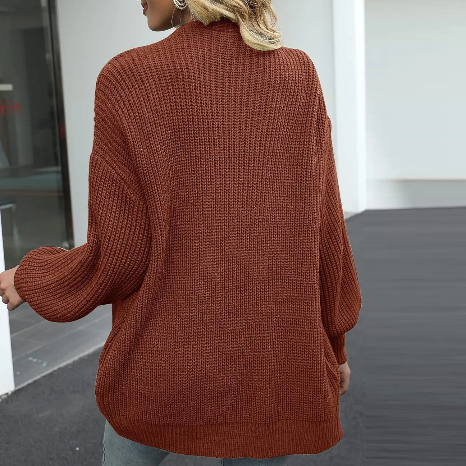 Women's Chunky Knit Open Front Sweater 2024 Fall Winter Long Sleeve Sweater Casual Lightweight Cardigan Outerwear