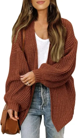 Women's Chunky Knit Open Front Sweater 2024 Fall Winter Long Sleeve Sweater Casual Lightweight Cardigan Outerwear