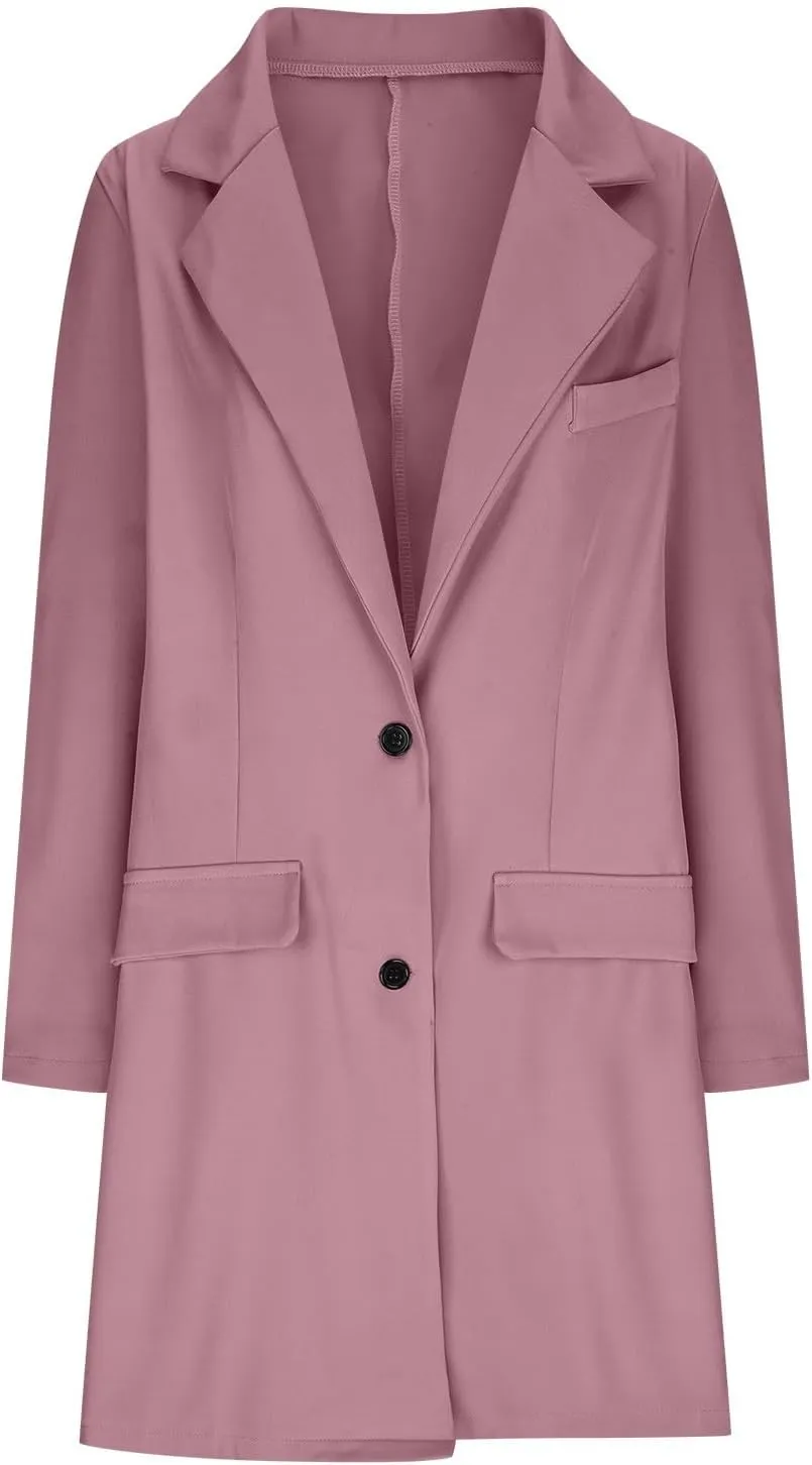 Womens Classic Formal Solid Blazers Long Sleeve Open Front Cardigans Casual Comfy Slim Jacket Work Business Clothes
