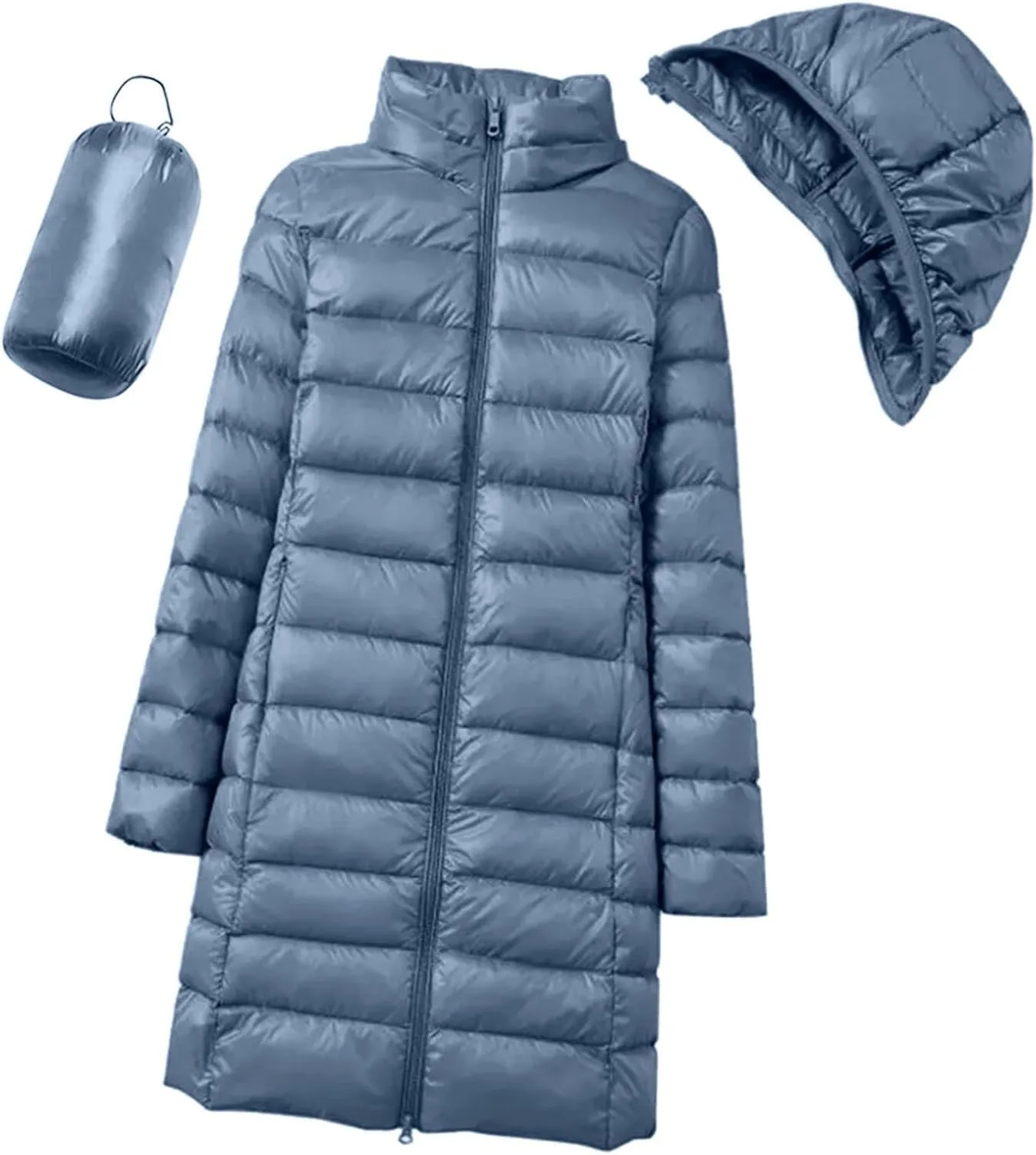 Women's Coat Warm Puffer Jacket Long Hooded Parka Water-Resistant Knee Length Hooded Quilted Down Coat