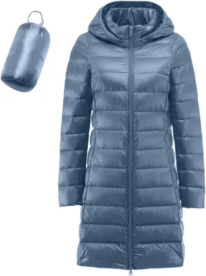 Women's Coat Warm Puffer Jacket Long Hooded Parka Water-Resistant Knee Length Hooded Quilted Down Coat