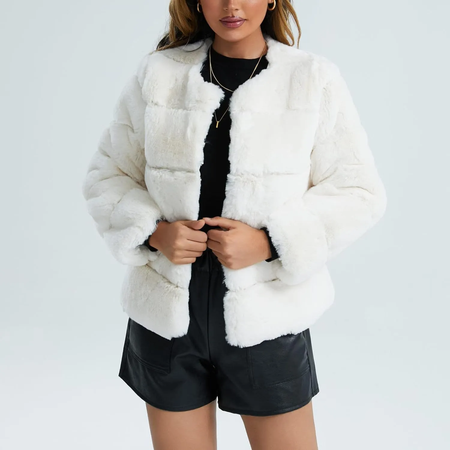 Women's Coats Winter Fleece Cropped Jacket Long Sleeve Open Front Cardigan Warm Outerwear Fall Clothes, S-2XL