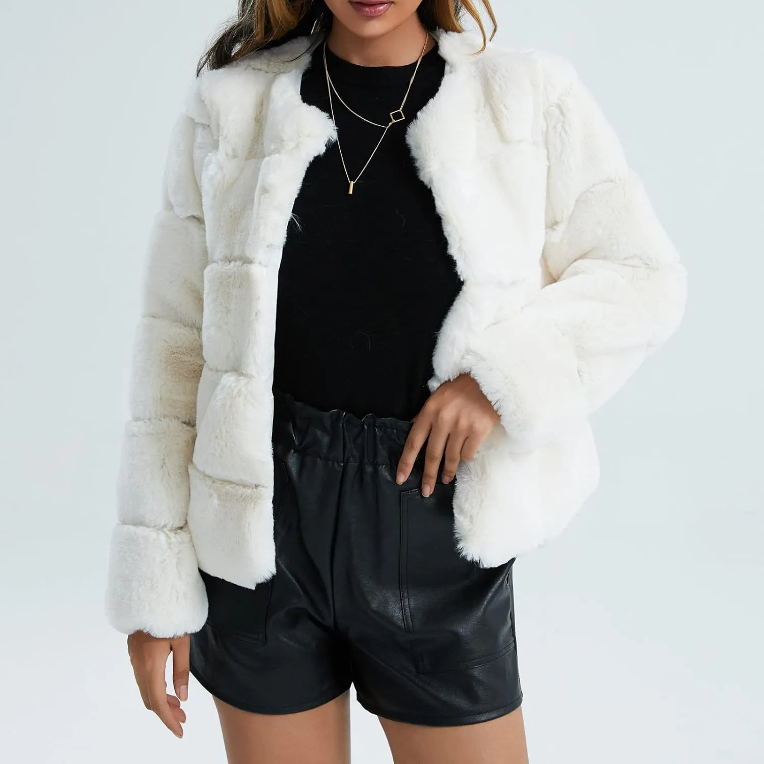 Women's Coats Winter Fleece Cropped Jacket Long Sleeve Open Front Cardigan Warm Outerwear Fall Clothes, S-2XL