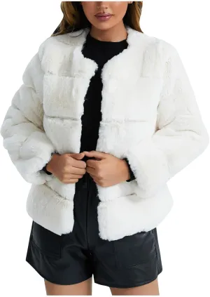 Women's Coats Winter Fleece Cropped Jacket Long Sleeve Open Front Cardigan Warm Outerwear Fall Clothes, S-2XL