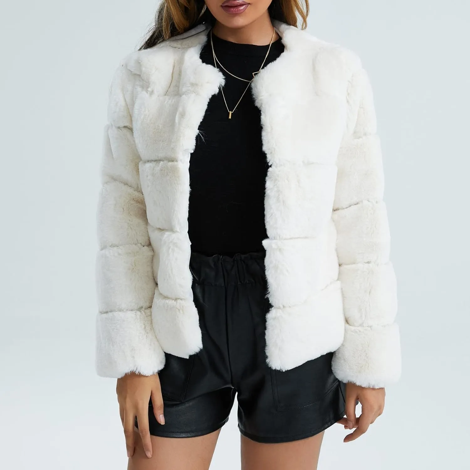 Women's Coats Winter Fleece Cropped Jacket Long Sleeve Open Front Cardigan Warm Outerwear Fall Clothes, S-2XL