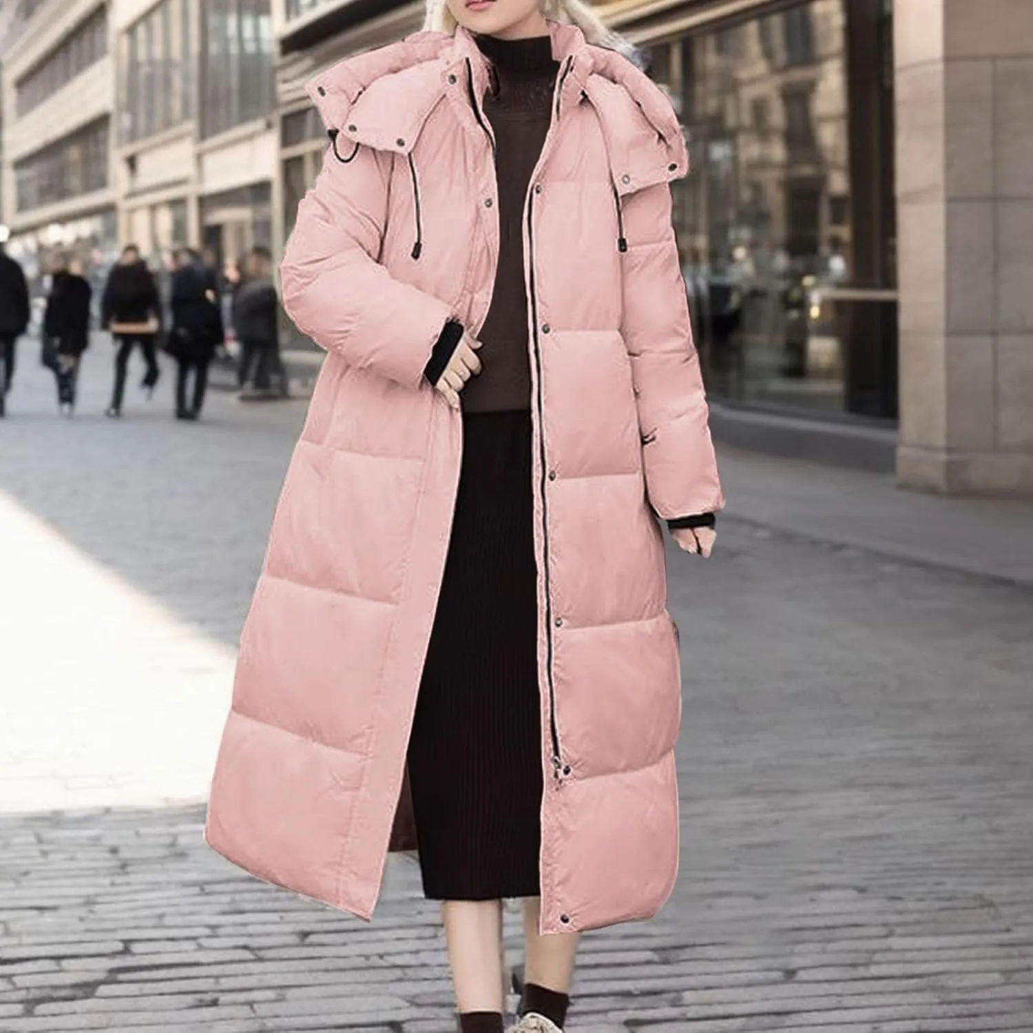 Womens Coats Winter Quilted Zip Up Puffer Jacket Oversized Long Sleeve Packable Down Outwear With Pocket