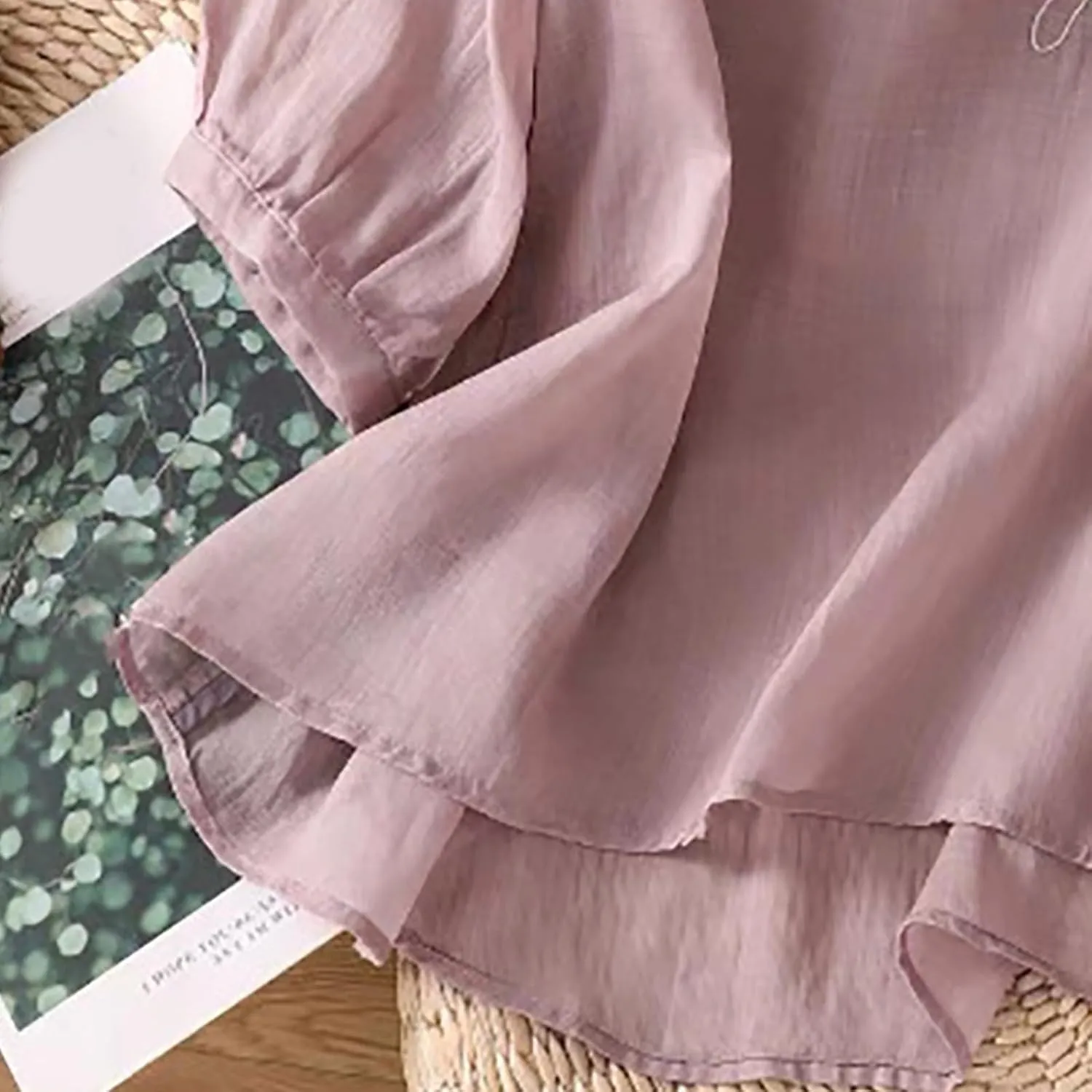 Womens Cotton Linen Tops 2025 Summer Half Sleeve Shirts Loose Crewneck Casual Boho Tops Vintage Embroidered Blouses