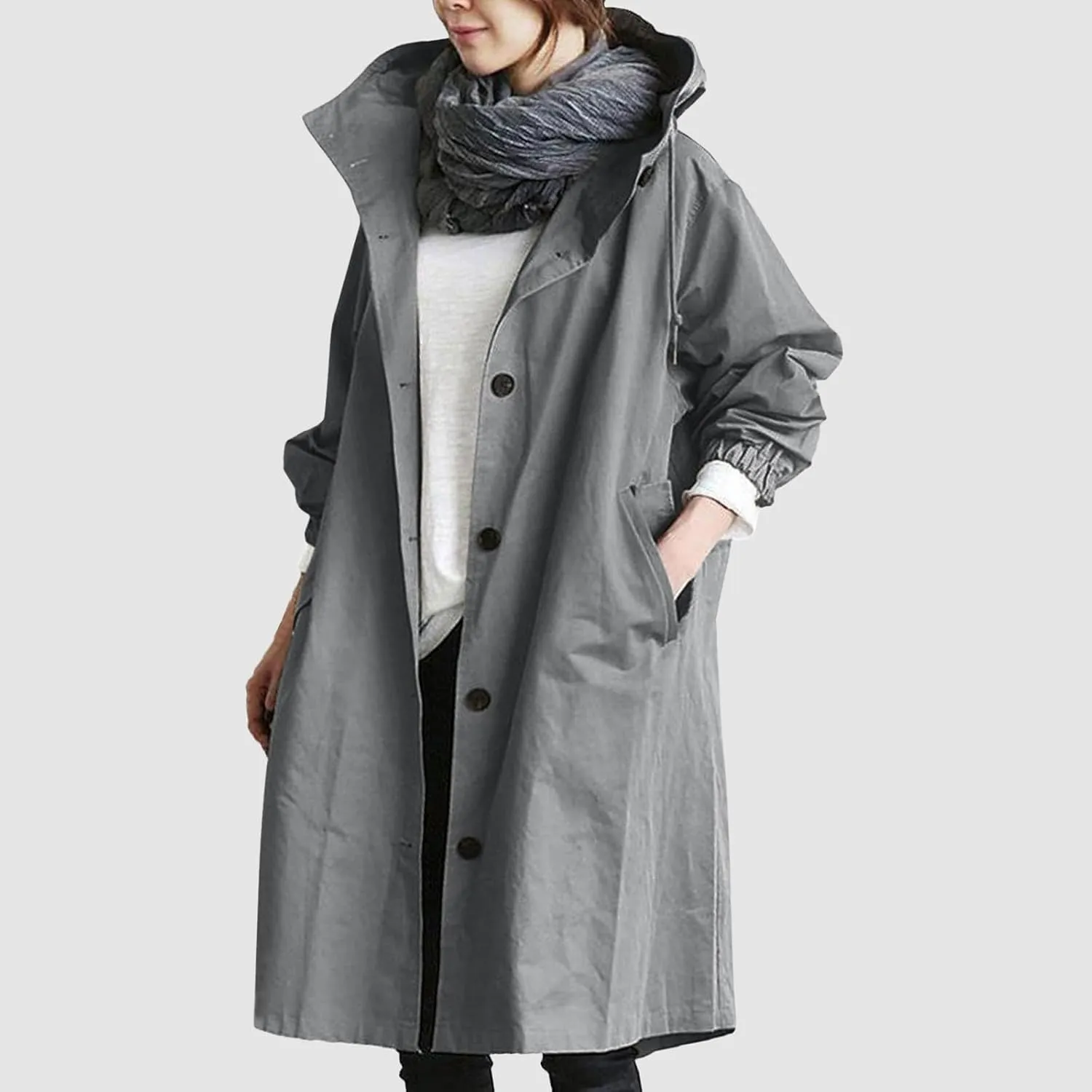 Women's Elegant Notched Collar Double Button Slim Long Wool Blend Pea Coat Jacket
