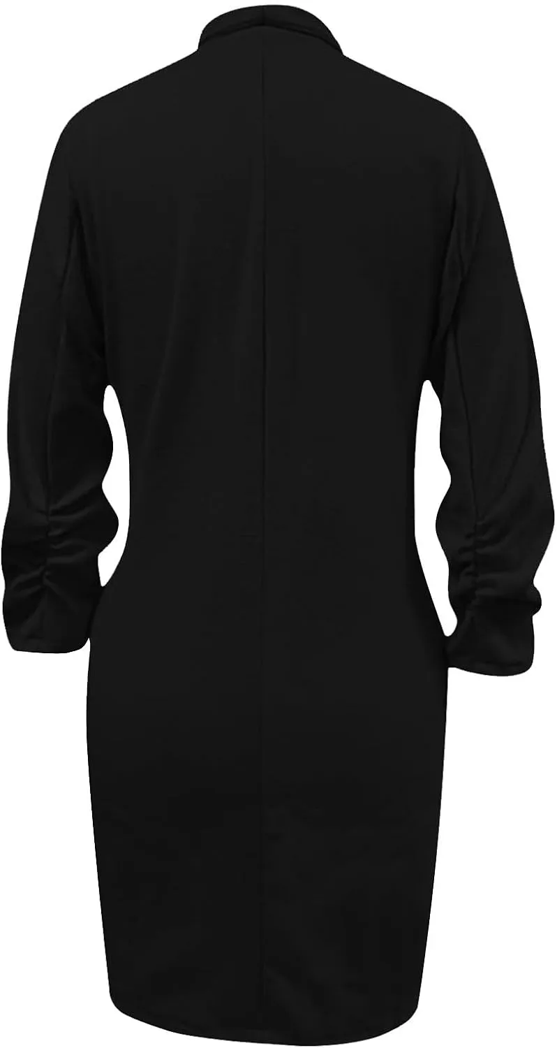 Womens Extra Long Blazer Jackets 3/4 Ruched Sleeve Casual Dressy Blazers Business Work Cardigan Trench Coats