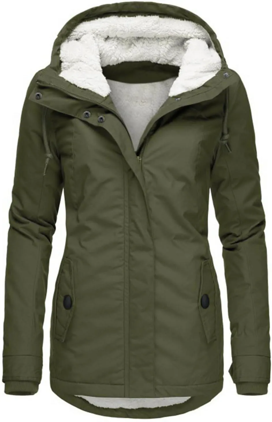 Women's Fleece Jackets Thickened Sherpa Lined Warm Winter Jacket Full Zip Up Slim Fit Solid Color Hooded Tops Outwear