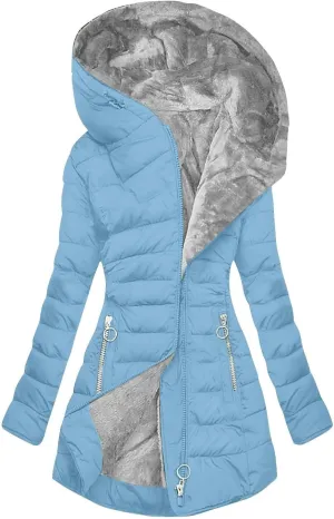 Women's Full Zip Fleece Quilted Jackets Solid Color Fuzzy Sherpa Lined Hooded Cardigans Jacket with Zipper Pockets