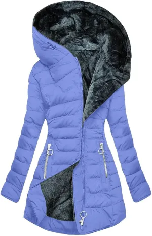 Women's Full Zip Fleece Quilted Jackets Solid Color Fuzzy Sherpa Lined Hooded Cardigans Jacket with Zipper Pockets