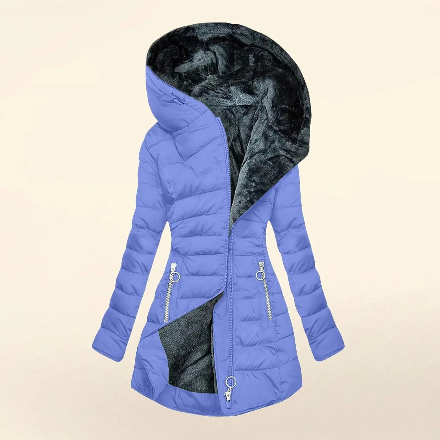 Women's Full Zip Fleece Quilted Jackets Solid Color Fuzzy Sherpa Lined Hooded Cardigans Jacket with Zipper Pockets