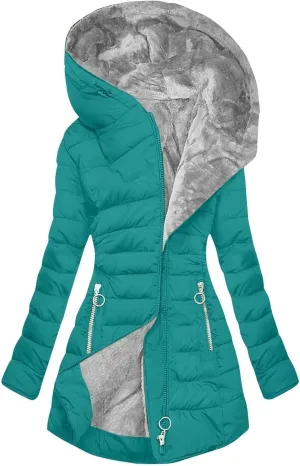 Women's Full Zip Fleece Quilted Jackets Solid Color Fuzzy Sherpa Lined Hooded Cardigans Jacket with Zipper Pockets