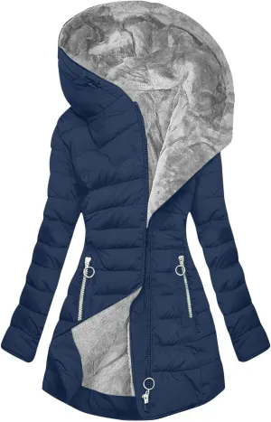 Women's Full Zip Fleece Quilted Jackets Solid Color Fuzzy Sherpa Lined Hooded Cardigans Jacket with Zipper Pockets